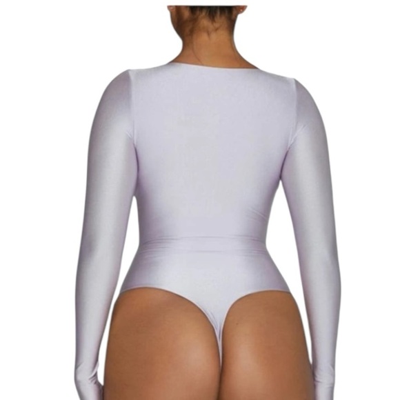 Naked Wardrobe Mock Neck Long Sleeve Bodysuit in Lavender NWOT - Picture 2 of 5